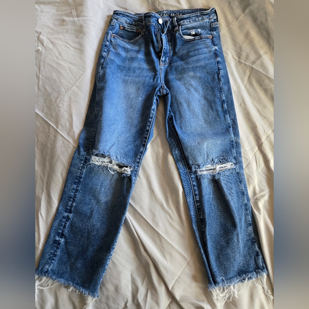 American Eagle Outfitters Light Blue Distressed Straight Leg Jeans